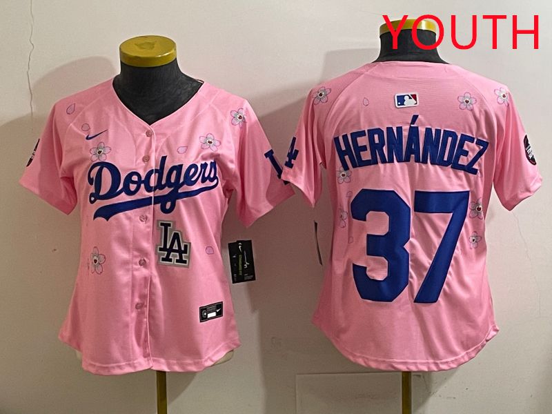 Youth Los Angeles Dodgers #37 Hernandz Pink Sakura Edition 2025 Nike MLB Jersey style 41->youth mlb jersey->Youth Jersey